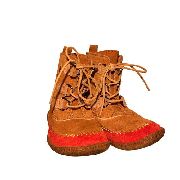 Sorel Joplin II Suede Moccasin Boots Tan Red Women’s Size 6 Rare Color - Picture 4 of 6